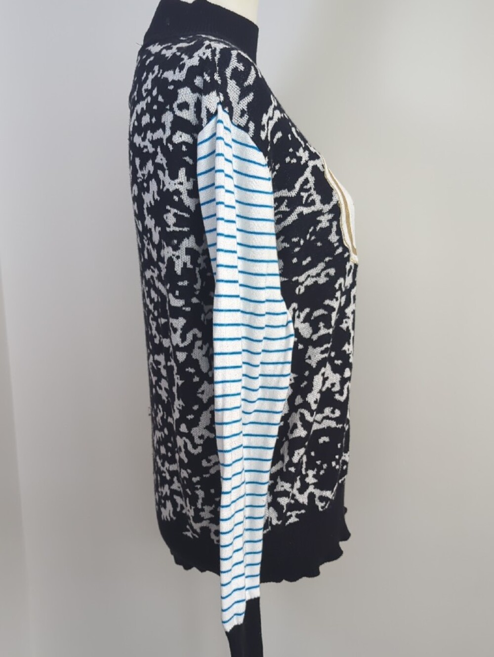 Desigual Composition Notebook Mock Neck Knit Sweater Stripe Accent Pullover LRG - Picture 7 of 13